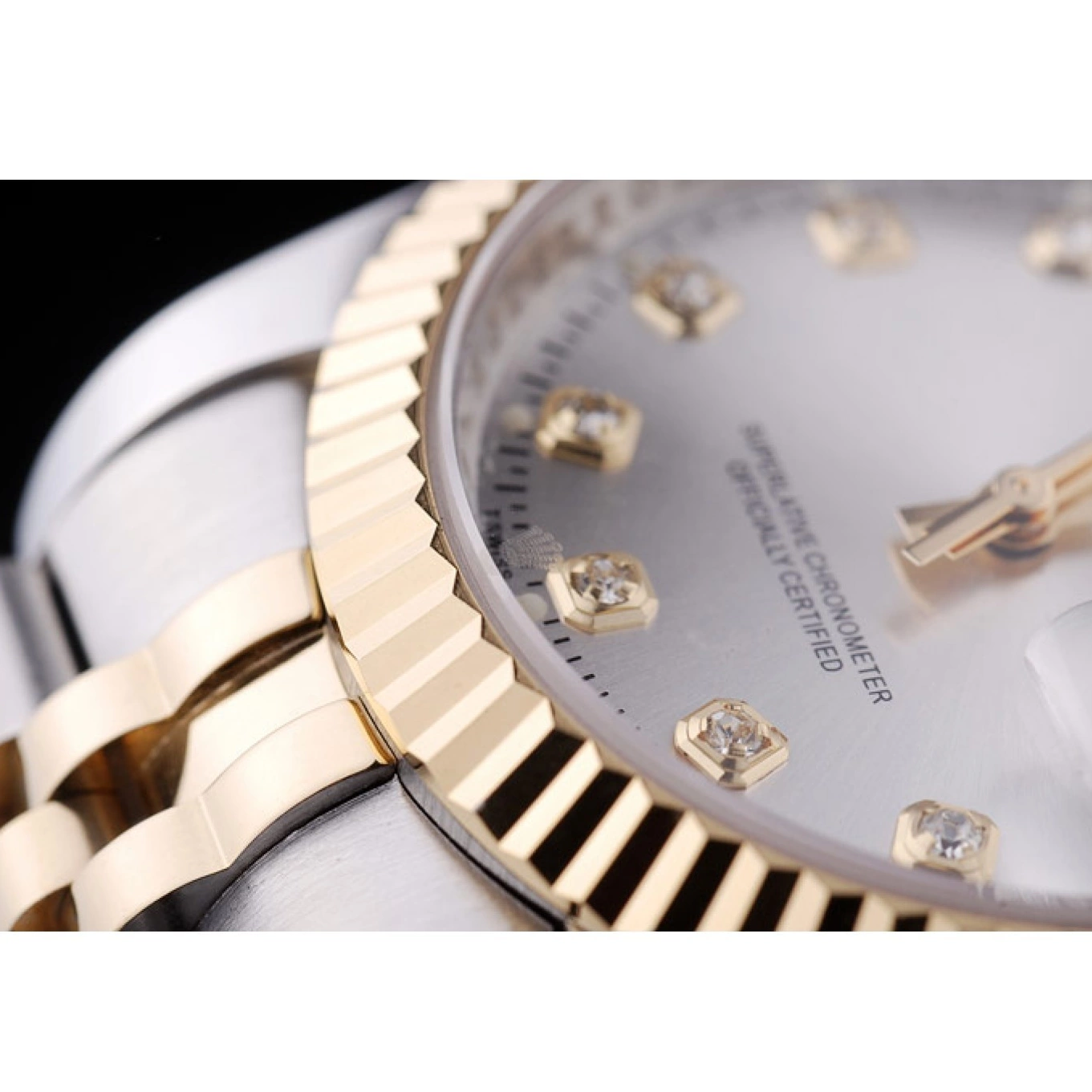 Aaa replica Diamonds Silver 7454 Rolex Bezel Datejust Ribbed Dial 0818